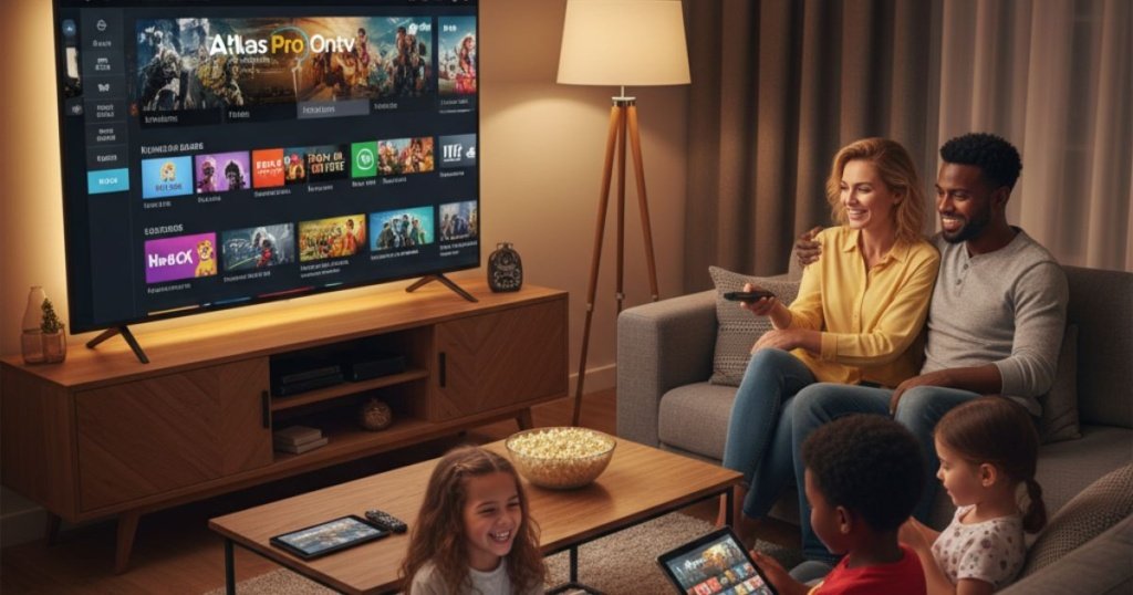 famille utilisant Atlas Pro IPTV ensemble