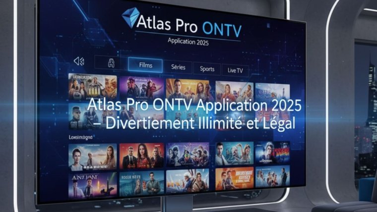 Smart TV streaming interface of Atlas Pro ONTV Application 2025 showing movies and series in 4K.
