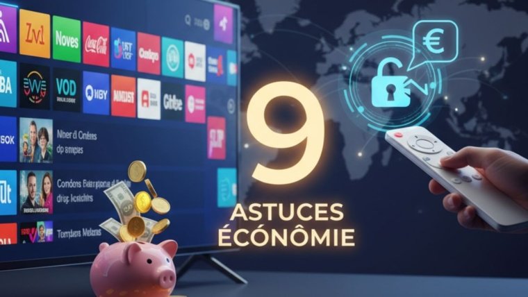 Atlas Pro Ontv Astuces Économie : Tirelire débordante devant un écran IPTV illustrant 9 secrets pour payer moins cher.
