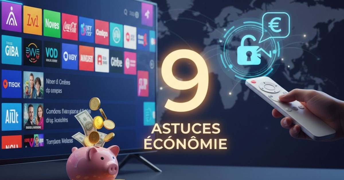 Atlas Pro Ontv Astuces Économie : Tirelire débordante devant un écran IPTV illustrant 9 secrets pour payer moins cher.