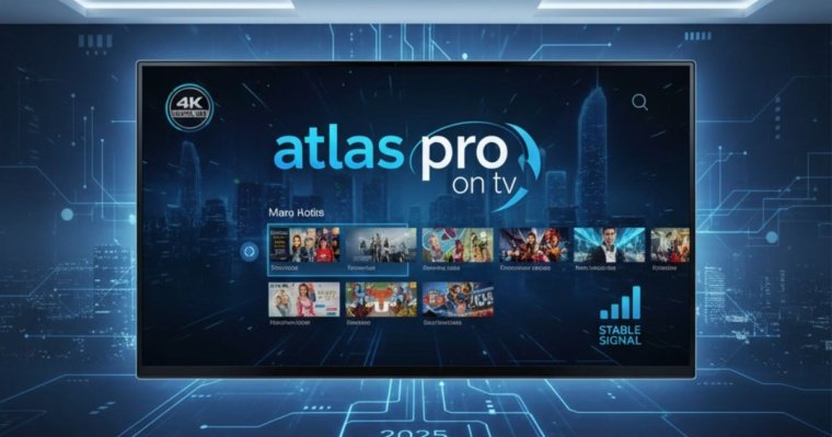 Interface IPTV atlas pro on tv sur écran moderne montrant un streaming stable et fluide en 2025