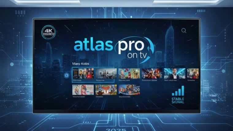 Interface IPTV atlas pro on tv sur écran moderne montrant un streaming stable et fluide en 2025