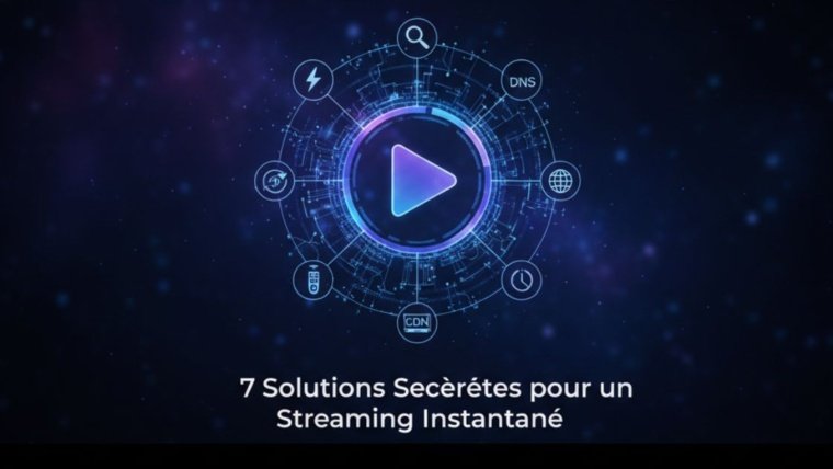 Illustration des 7 solutions secrètes pour un streaming instantané avec IPTV Atlas, icônes de réseau et play button