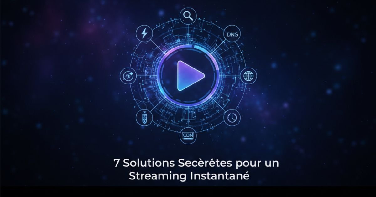 Illustration des 7 solutions secrètes pour un streaming instantané avec IPTV Atlas, icônes de réseau et play button